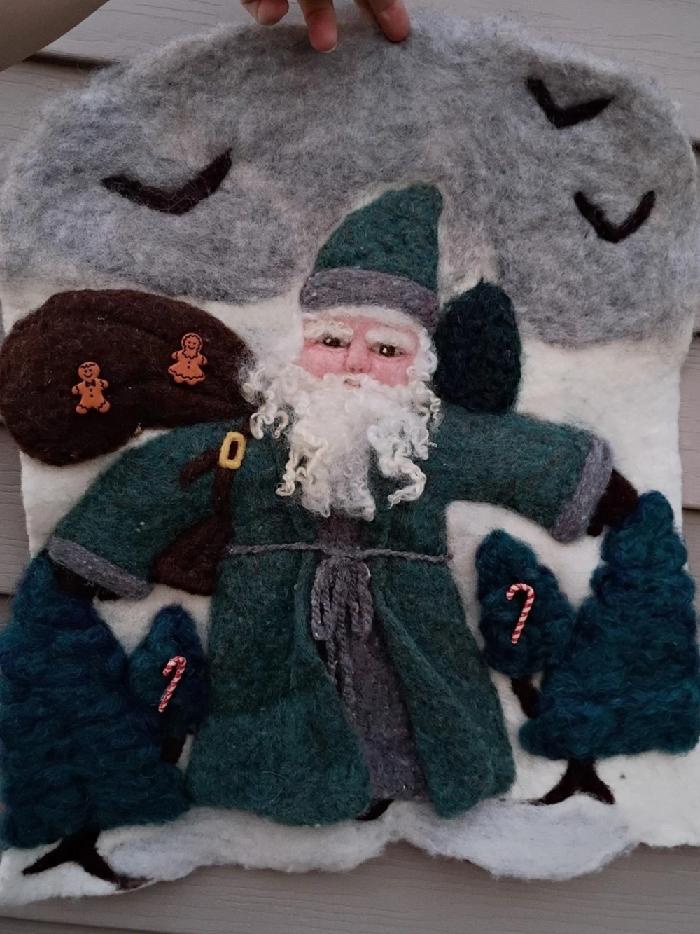 Punched Felt Olde World Santa Wall Hanging Art Piece Folk Art Unique 19" x 15"